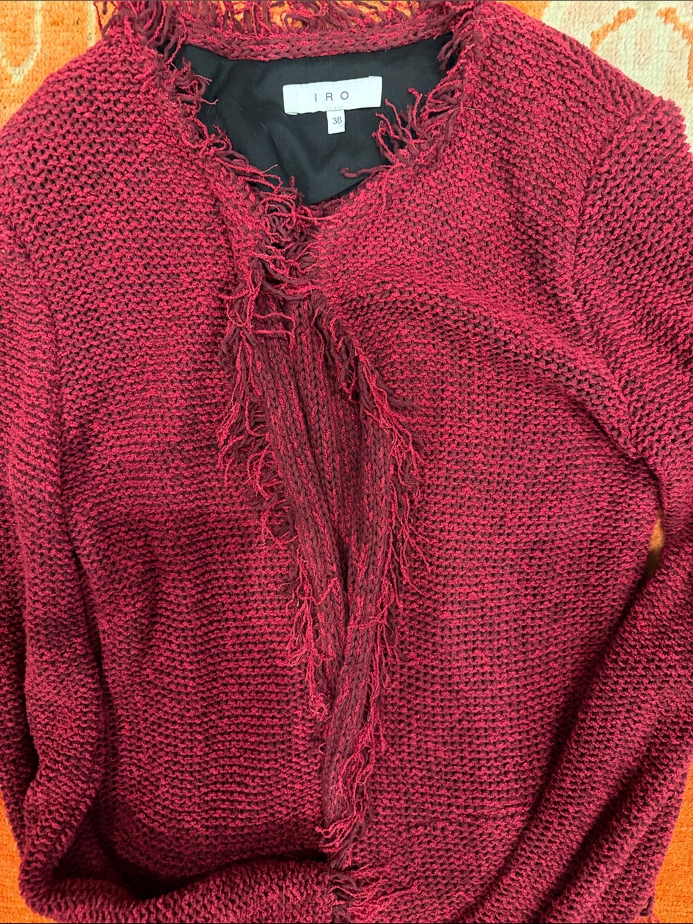 IRO Red Fringed Knit Cardigan